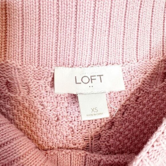 LOFT Dusty Pink Cable Knit Cotton Wide Neck Long Length Sweater Women’s Size XS - Picture 8 of 10